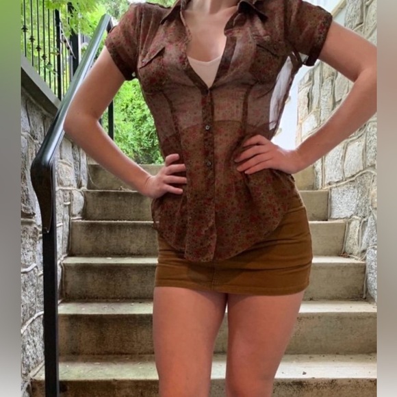 Converse Tops - Converse Brown Floral Sheer Blouse